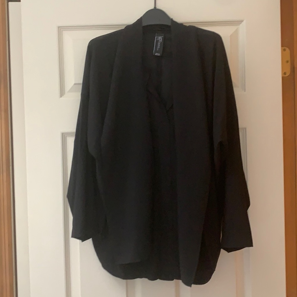 Zero + Maria Cornejo Black Draped Open-Front Blouse